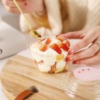 Boîte de 210 ml pour pouding aux fruits, yaourt, crème glacée, emballage transparent, boîte à gâteau ronde transparente avec couvercle