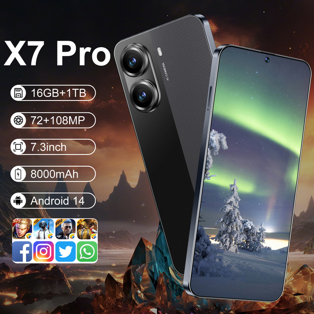 Real High Quality 16+1TB X7 Pro 5G Smartphone Global Version 7.3 Inch Big Screen Gaming Android 14 X7 Pro Mobile Phones