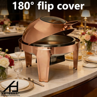 Chauffe-Plat Rond de Luxe en Acier Inoxydable Or Rose 6L pour Buffet, Idéal pour la Restauration et les Événements – Fournitures Hôtelières Commerciales