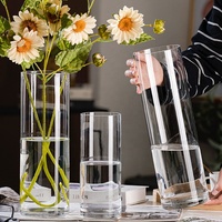 Vase en cristal transparent de forme cylindrique haut de gamme, design contemporain, fabrication artisanale, vente en gros, vase pour la maison