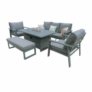 Ensemble de salon de jardin AJUNION en aluminium pour 8 personnes avec foyer et table relevable, mobilier de luxe pour patio - Product Image 1