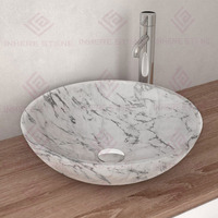 Évier rond en marbre blanc de Carrare naturel, fait main, pour lavabo de salle de bain de luxe ou hôtel, design moderne