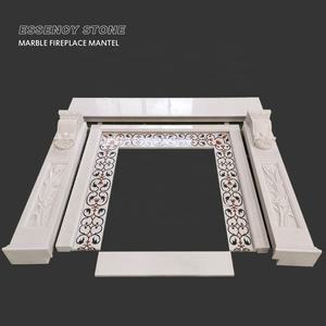 क्रिस्टल सफेद संगमरमर के फायरप्लेस, इनडोर पत्थर की चिमनी स्तंभों और वाटरजेट पैटर्न के साथ चारों ओर - Product Image 1