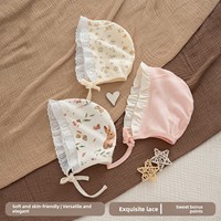 Gorro de Bebé para las Cuatro Estaciones, con Encaje, Diseño Floral, Unisex, de Algodón, sin Varillas, con Cierre de Lazo, para Exteriores, Protección Solar