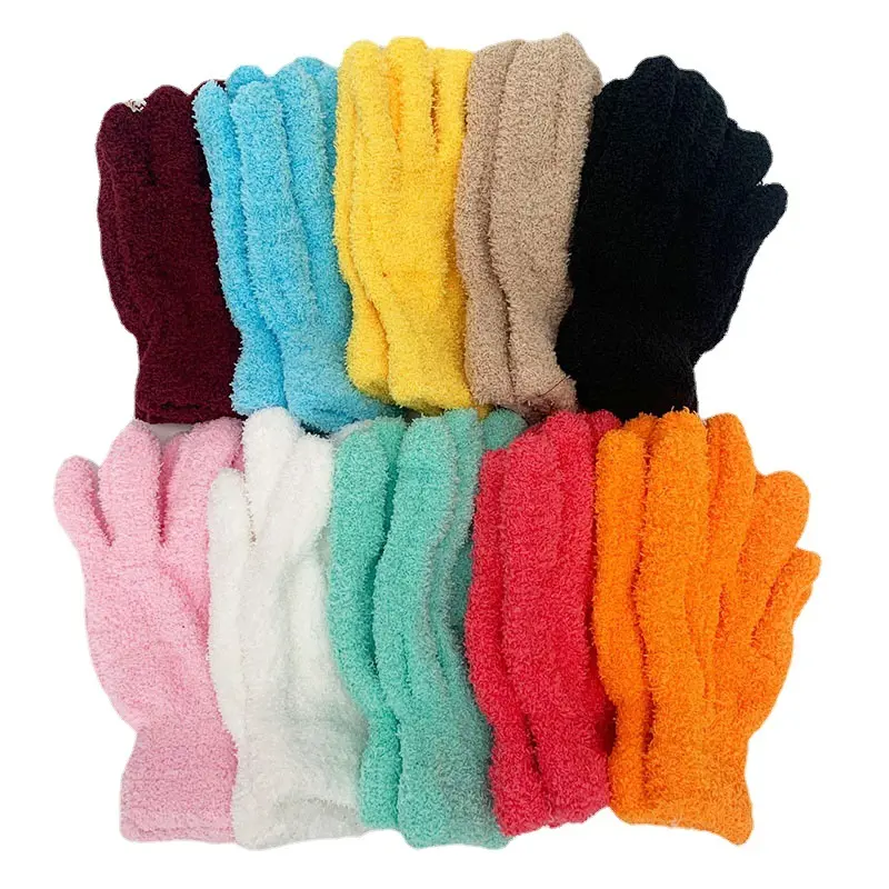 Soft and Warm Girls Cute Solid Color Fleece Gloves Full Fingers Knitted Gloves Warm Winter Driving Gloves