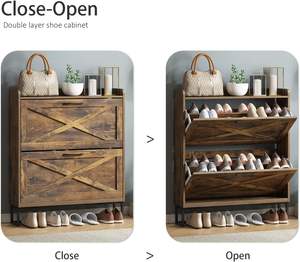 Meuble <span class=keywords><strong>à</strong></span> chaussures avec 2 tiroirs <span class=keywords><strong>à</strong></span> <span class=keywords><strong>clapet</strong></span>, étagère de rangement autoportante avec pieds en métal, meuble <span class=keywords><strong>à</strong></span> chaussures étroit pour entrée, marron - Product Image 5