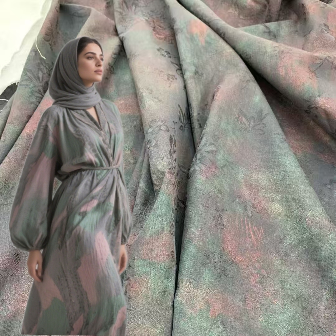 OEM ODM Breathable 140cm 130gsm Abaya Scarf Fabric Soft Viscose Cotton Printed Fabric for Robe