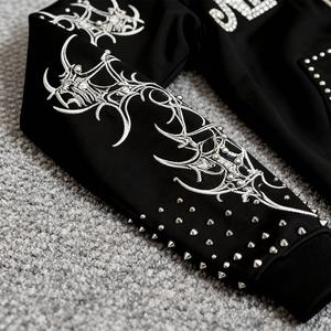 Nouveau Hoodie Zippé Homme Coupe Boxy Style Américain 2026 avec Col en Fourrure Oversize, Imprimé Strass Vintage Streetwear - Product Image 3