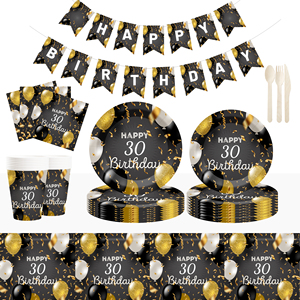 DAMAI - Artículos para Fiesta de Cumpleaños Azul Número 50, Platos Negros y Dorados de 300 GSM, Servilletas Azules, Recuerdos para Fiesta de Cumpleaños, Sirve para 8 Personas - Product Image 2