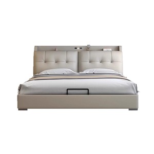 Solid <strong>Pine</strong> Wood King Queen Full Size Modern <strong>Bed</strong> <strong>Frame</strong> Double Upholstered Fabric Soft <strong>Bed</strong> with Bedside Table and Storage - Product Image 2