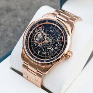 Fabricant de montres OEM, montre-bracelet mécanique personnalisée en or rose avec cristal saphir, calendrier, bracelet en acier inoxydable pour hommes - Product Image 1