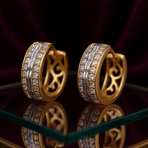 Orecchini a Cerchio Classici Bicolore in Oro Massiccio 18K con Diamanti Taglio Brillante Rotondo Incastonati a Canale per Uso Quotidiano Femminile - Product Image 2