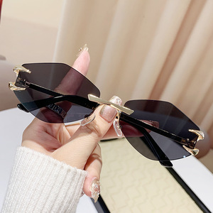 Hexagonal Metal Frameless Beveled Glasses UV400 PC Lens Unisex <b>Sunglasses</b> Fashion Sunshade Type 3 Protection - Product Image 3