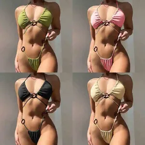 Traje de Baño de Dos Piezas para Mujer, con Tirantes Geométricos Triangulares, Cintura Alta, Recortes, Encaje, Malla Transparente, Ropa Deportiva Sexy Micro - Product Image 2