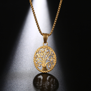 Popular joyería de las mujeres de moda CZ 18k chapado en oro de acero inoxidable colgante Árbol de la vida collar - Product Image 3