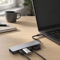 Hub USB-C 6 ports 4K pour station d'accueil avec chargement USB 2.0 PD pour téléphone, lecteur de carte SD/TF, en alliage d'aluminium