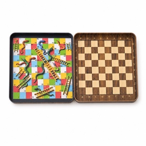 Jeu d'échecs magnétique <span class=keywords><strong>3</strong></span>-en-1 format de poche avec plateau en fer blanc, pièces en plastique pour Échecs, Tic Tac Toe et Serpents et Échelles, idéal comme cadeau éducatif - Product Image 6