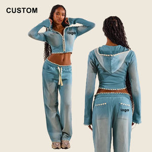 Ensemble de survêtement en <span class=keywords><strong>velours</strong></span> côtelé pour femmes, personnalisé par le fabricant, sexy, court, 2 pièces, sweat-shirt à fermeture éclair et <span class=keywords><strong>pantalon</strong></span> de jogging, ensemble de survêtement pour femmes - Product Image 1