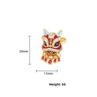 JinSpark Nouvelle Parure de Bijoux Zircon Style Chinois Danse du Lion Porte-Bonheur Plaqué Or 18K Boucles d'Oreilles Collier Bague Cadeau Festif pour Femme