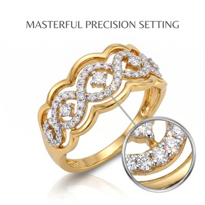 Bague de luxe personnalisée en or massif 18 carats bicolore avec nœud infini et diamants naturels, micro-pavé entrelacé, pour mariée - Product Image 2