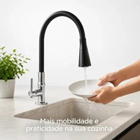 Robinet de cuisine et de salle de bain moderne FEIDU à poignée unique, à poser sur comptoir, avec bec flexible rotatif à 360 degrés, finition chromée ou noire, en céramique