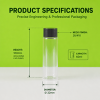 Bouteilles en plastique transparentes PET de 60 ml à large ouverture, vides, pour emballages de capsules, soins de la peau, pilules