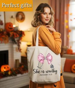 Sac fourre-tout esthétique pour cadeaux chrétiens, sac fourre-tout religieux pour l'étude de la Bible, taille moyenne avec poche intérieure - Product Image 3