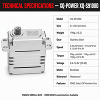 Servomoteur numérique sans balais étanche en acier inoxydable 110KG XQ-POWER XQ-S9100D RS485 16.8V pour bras robotique et robot industriel