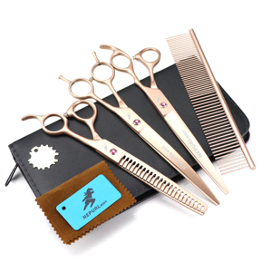 8.0 pouces 4 ciseaux ensemble haut de gamme toilettage pour animaux de compagnie coupe droite coupe pliée ciseaux en forme d'animal en arête de poisson 4 ciseaux ensemble - Product Image 2