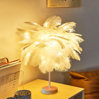 Nouvelle arrivée Lampe de bureau LED en acier inoxydable avec design en plumes d'autruche Lumière blanc chaud pour chambre à coucher et salon