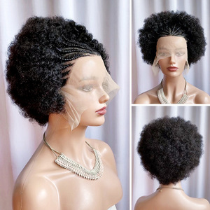 Perruque <span class=keywords><strong>afro</strong></span> en cheveux humains avec dentelle frontale de 6 pouces 13x4, tressée à la main, noir naturel, pour femmes africaines - Product Image 1