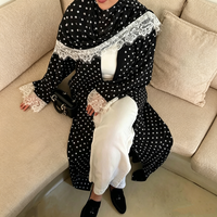 Abaya longue ample à pois et dentelle pour femme 2026, style arabe, vêtement islamique de Dubaï, robe musulmane modeste avec hijab