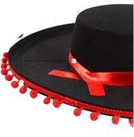 Chapeau espagnol en feutre noir pour homme adulte avec bande rouge et franges de boules