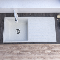 Plan de travail de cuisine en dalle de quartz de grande taille, évier à cuve unique avec installation au-dessus du comptoir, design moderne, garantie de 5 ans