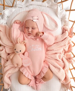 Conjunto de Ropa para Bebé Recién Nacida, Mono de Punto con Volantes, 100% Algodón Suave, con Puños Acanalados, para Sesiones de Fotos de Primavera y Uso Diario - Product Image 1