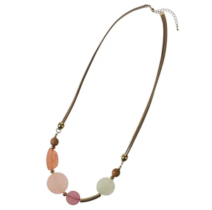 Collar de Cuentas de Resina y Madera Estilo Pastel, Cadena de Cuero Ajustable, Joyería Boho Casual para Mujer - Product Image 4