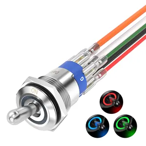 TS16-11EL-RGB 16MM 7 PIN Toggle Switch IP67 Waterproof 12V Marine ON ON RBG Illuminated Toggle Switch with Wire Harness
