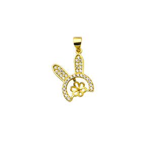 Pendentif en argent S925 Wenchi Han avec perle, motif oreilles de lapin, simple et tendance, 9-10 mm, composants de bijoux DIY à suspendre, modèle vide - Product Image 5