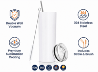 Gobelet isotherme portable en acier inoxydable à double paroi de 20 oz, vierge pour sublimation, avec poignée et couvercles, pour voiture, vente en gros