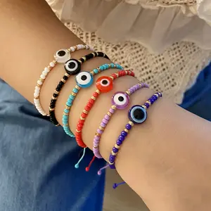 Unique Handmade Braided Bracelets Seed Beads Bracelet Statement Evil Devil Eye Bracelets Jewelry for Women Girls