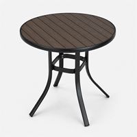 Table de bistrot extérieure ronde en métal noir européen antirouille avec plateau à lattes pour jardin, balcon et usage commercial