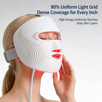 Masque facial LED Photon à usage domestique avec modes de lumière bleue, rose, rouge et orange, 3 niveaux d'intensité, compresse froide pour le contour des yeux et contrôleur filaire
