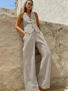 Gilet alla moda 2 pezzi + completo pantalone a gamba larga <span class=keywords><strong>primavera</strong></span> <span class=keywords><strong>estate</strong></span> set <span class=keywords><strong>abbigliamento</strong></span> formale da ufficio moda Casual da <span class=keywords><strong>donna</strong></span> - Product Image 2