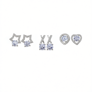 Pendientes de Oro Blanco E786 con Circonita Redonda en Forma de Estrella, Joyería de Moda para Mujer, Regalo - Product Image 1