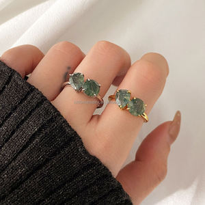 Fashion <b>Rings</b> Wholesale Brass Moss Agate <b>Adjustable</b> <b>Ring</b> 18K Gold Plated Classic for Women Engagement - Product Image 4