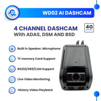 Cámara para Vehículo de Doble Lente 4G con IA Avanzada, DMS/ADAS/BSD, Grabación Programada, Múltiples Alarmas, Monitor de Video en Vivo, Voz Bidireccional, SOS de Emergencia