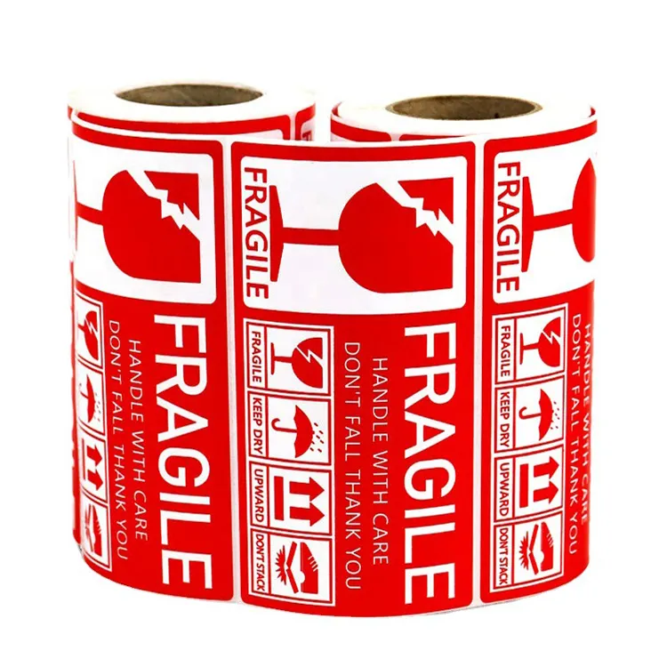 Red Warning Glass Shipping Label Handle Care Fragile Stickers Roll Large Adhesive Sticker Custom Box Packaging Labels