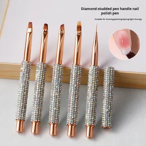 <span class=keywords><strong>Outil</strong></span> de luxe multifonctionnel pour nail art en gel UV, avec poils synthétiques, pour liner plat ombré, manche à strass incliné, et capuchon de protection. - Product Image 3