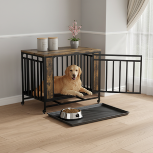 37-inch Vandal-Proof Strong Modern Large <strong>Dog</strong> Crate 2026 Model With New Iron Reinforced Frame And Four-Wheel Mobility Design - Product Image 1