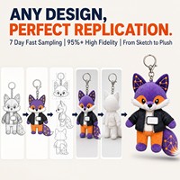 Porte-clés en peluche renard personnalisé avec motif de nœud neuronal, cadeau pour événement technologique, tenue de mascotte, prêt à personnaliser avec logo, commande en gros, ODM, OEM, cadeau technologique IA